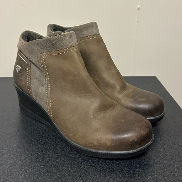 Keen Wedge Zip Leather Comfort Ankle Booties Boots Womens Size 10 Brown - Picture 1 of 14